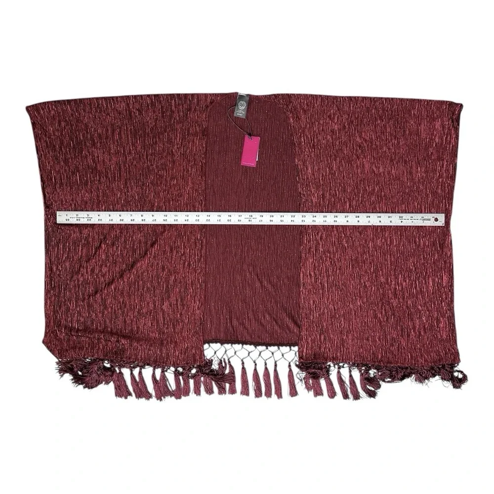 VINCE CAMUTO Red Ruana Shawl Wrap OS Fringe Boho Coverup Flowy Kimono Sleeve NWT